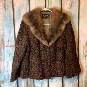 Vintage N.L. Kaplan Brown Persian Lambswool Coat with Mink Collar